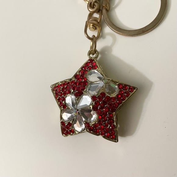 Red and White Rhinestone Star Keychain - Picture 3 of 14